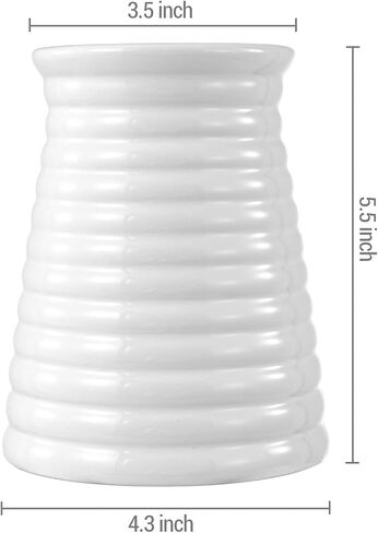 MyGift Modern White Ceramic Flower Vase, Ribbed Design Tabletop Small Vase Decor in Saudi Arabia
