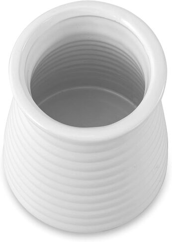 MyGift Modern White Ceramic Flower Vase, Ribbed Design Tabletop Small Vase Decor in Saudi Arabia