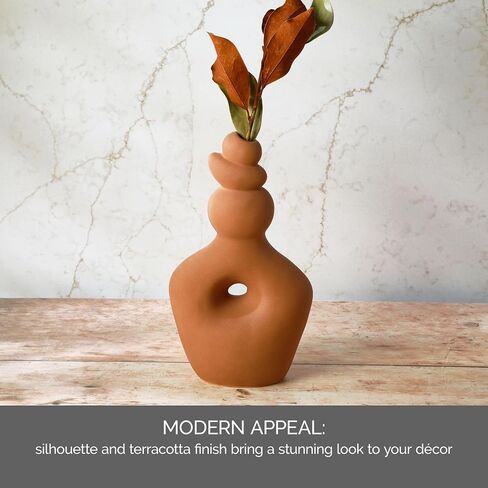 Elements Teracotta Twist Textured Stoneware Ceramic Vase, 7.48x4.41x13.39 Inch in Saudi Arabia