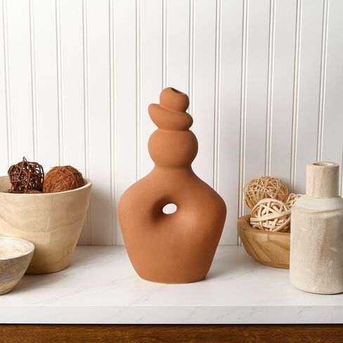 Elements Teracotta Twist Textured Stoneware Ceramic Vase, 7.48x4.41x13.39 Inch in Saudi Arabia