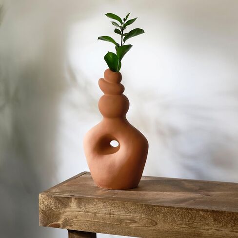 Elements Teracotta Twist Textured Stoneware Ceramic Vase, 7.48x4.41x13.39 Inch in Saudi Arabia