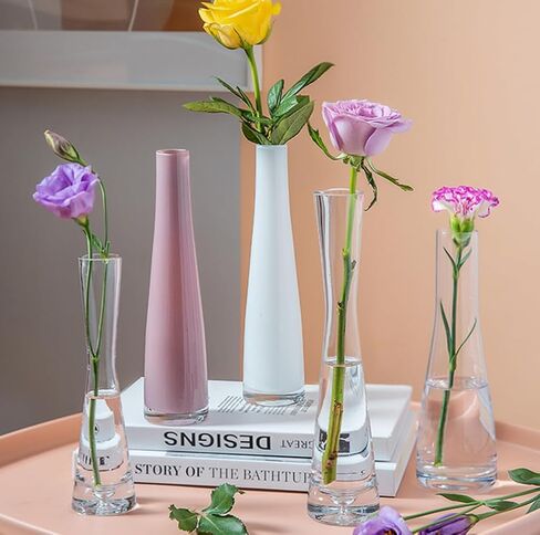 مزهرية برعم زجاجية بيضاء مصنوعة يدويًا مزهرية زجاجية مزهرية برعم زهرة مزهرية جذعية واحدة مزهرية صغيرة مزخرفة بالزهور قطعة مركزية للطاولة لحفلات الزفاف وديكور المنزل والمكتب in Kuwait