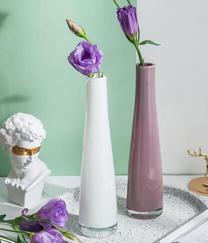 مزهرية برعم زجاجية بيضاء مصنوعة يدويًا مزهرية زجاجية مزهرية برعم زهرة مزهرية جذعية واحدة مزهرية صغيرة مزخرفة بالزهور قطعة مركزية للطاولة لحفلات الزفاف وديكور المنزل والمكتب in Kuwait