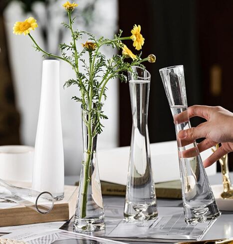 مزهرية برعم زجاجية بيضاء مصنوعة يدويًا مزهرية زجاجية مزهرية برعم زهرة مزهرية جذعية واحدة مزهرية صغيرة مزخرفة بالزهور قطعة مركزية للطاولة لحفلات الزفاف وديكور المنزل والمكتب in Kuwait