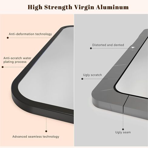 Black Bathroom Wall Mirror for Over Sink 24" × 32" Rectangle Vanity Mirror with Round Corner for Bedroom Seamless Anti-Rust Polymer Coated Shatterproof Glass (Horizontally/Vertically) in Saudi Arabia