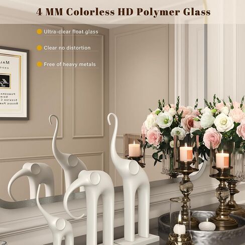 Black Bathroom Wall Mirror for Over Sink 24" × 32" Rectangle Vanity Mirror with Round Corner for Bedroom Seamless Anti-Rust Polymer Coated Shatterproof Glass (Horizontally/Vertically) in Saudi Arabia