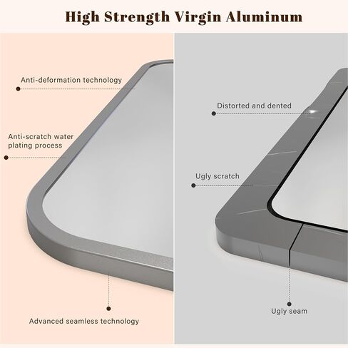 Black Bathroom Wall Mirror for Over Sink 24" × 32" Rectangle Vanity Mirror with Round Corner for Bedroom Seamless Anti-Rust Polymer Coated Shatterproof Glass (Horizontally/Vertically) in Saudi Arabia