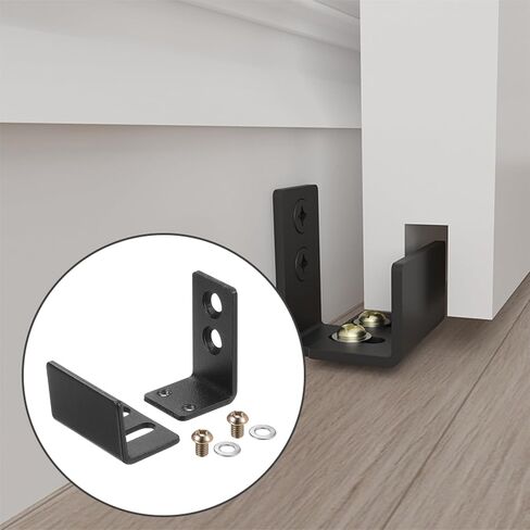 uxcell 2 Set Sliding Barn Door Floor Guide Wall Mounted, (25mm-37mm) Flexible Adjustable U Bracket Flush Flat Bottom Design, White in Saudi Arabia