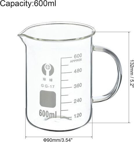 PATIKIL 50ml Glass Beaker with Handle, 3.3 Borosilicate Glass Graduated Printed Scale Measuring Cups with Spout for Kitchen Lab Liquids Transit Boiling in Saudi Arabia