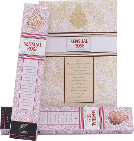 SVATV Hand Dipped Ancient Method Rose Incense Stick with pack of 12 Incense for Meditation, Yoga, Spiritual, Aromatherapy Energy Cleansing & Calm Down The Mind - 15g x 12 | 180g | 6.35oz in Saudi Arabia