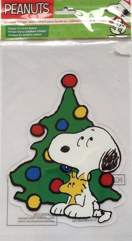Peanuts Snoopy and Woodstock Christmas Tree Window Gel Cling 7" H x 5.5" W in Saudi Arabia