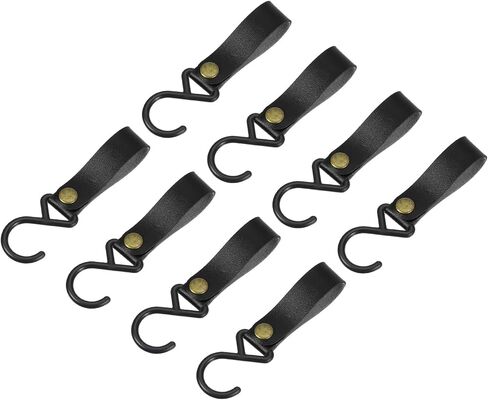 uxcell Leather S Hooks, 8Pcs Camping Hook Hanger Multipurpose S-Shaped Hangers for Outdoor Picnic Hanging Pots Pans Utensils, Beige in Kuwait
