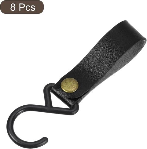 uxcell Leather S Hooks, 8Pcs Camping Hook Hanger Multipurpose S-Shaped Hangers for Outdoor Picnic Hanging Pots Pans Utensils, Beige in Kuwait