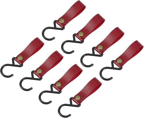 uxcell Leather S Hooks, 8Pcs Camping Hook Hanger Multipurpose S-Shaped Hangers for Outdoor Picnic Hanging Pots Pans Utensils, Beige in Kuwait