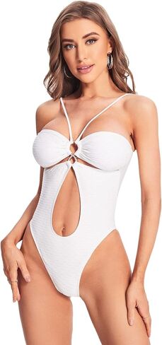 WDIRARA Women's Cutout Halter Ring Onepiece Swimsuit Spaghetti Strap Monokini in Saudi Arabia