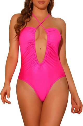 Women's Criss Cross Halter Cutout Drawstring Swimsuit, Plunge One Piece Bathing Suit Monokini Swimwear in Saudi Arabia