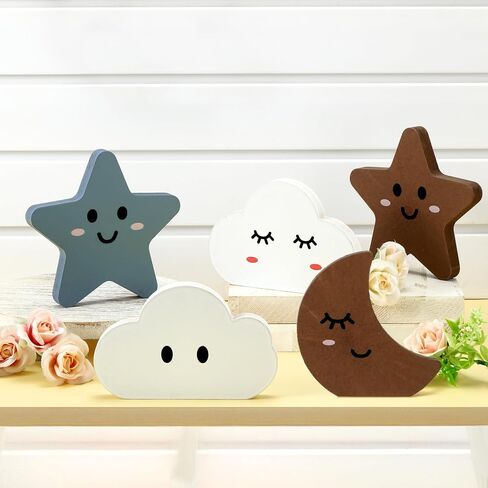 Yousoontic 5 Pcs Cloud Stars and Moon Nursery Decor Bohemian Wood Nursery Shelves Decoration Celestial Nordic Boho Wooden Nursery Shelf Decor Boho Baby Decor for Boys Girls Kids Bedroom in Saudi Arabia