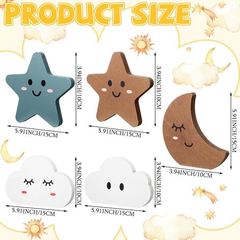 Yousoontic 5 Pcs Cloud Stars and Moon Nursery Decor Bohemian Wood Nursery Shelves Decoration Celestial Nordic Boho Wooden Nursery Shelf Decor Boho Baby Decor for Boys Girls Kids Bedroom in Saudi Arabia