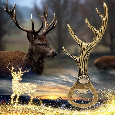 LKKCHER Deer Reindeer Antlers Beer Bottle Opener, Father Day Gifts Christmas Gifts Birthday Gifts for Men Women Dad, Deer Gifts Stag Gifts for Deer Fans Hunters, Dark Silver in Saudi Arabia