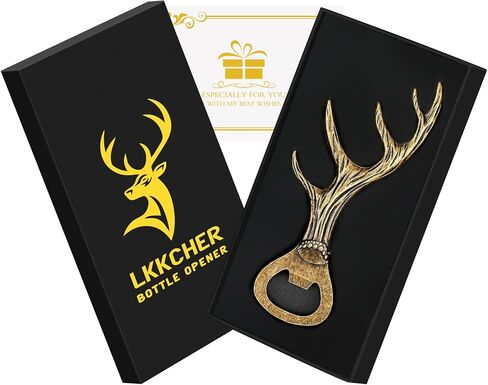 LKKCHER Deer Reindeer Antlers Beer Bottle Opener, Father Day Gifts Christmas Gifts Birthday Gifts for Men Women Dad, Deer Gifts Stag Gifts for Deer Fans Hunters, Dark Silver in Saudi Arabia