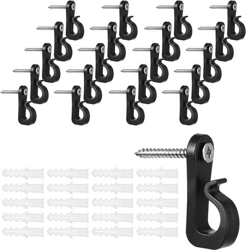 20 Pack Hooks for Outdoor String Lights, Black Plastic Outdoor String Light Clips Hangers, Easy Release Screw Hooks for Christmas and Party Wire LED Fairy Lights in Saudi Arabia