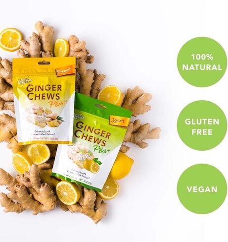 أمير السلام مضغ الزنجبيل بلس + مع الليمون، 3 أوقية. حقيبة – مساعدة الجهاز الهضمي، الإغاثة، الحلوى الصحية، مساعدة المعدة in Kuwait