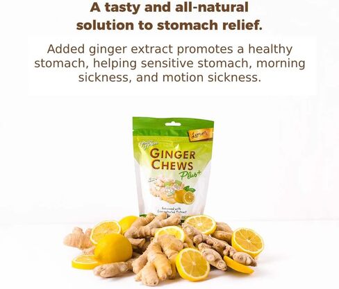 أمير السلام مضغ الزنجبيل بلس + مع الليمون، 3 أوقية. حقيبة – مساعدة الجهاز الهضمي، الإغاثة، الحلوى الصحية، مساعدة المعدة in Kuwait