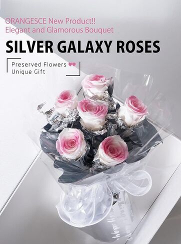 ORANGESCE Silver Galaxy Roses - Luxurious Preserved Rose Bouquet with Gift Box and Card , non-withering flowers. Eternal Rose Popular for Valentine's Day, Mother's Day, Anniversaries, Birthdays, Weddings, Christmas (Pink) in Saudi Arabia