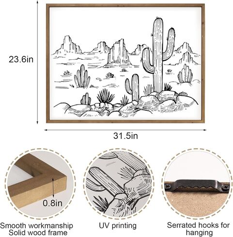 flangairy Western Wall Decor, Cactus Wall Art, 31.5 × 23.6 Inches Wooden Southwestern Desert Living Room Southwest Home Wood Black White Decorations in Saudi Arabia