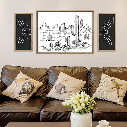 flangairy Western Wall Decor, Cactus Wall Art, 31.5 × 23.6 Inches Wooden Southwestern Desert Living Room Southwest Home Wood Black White Decorations in Saudi Arabia
