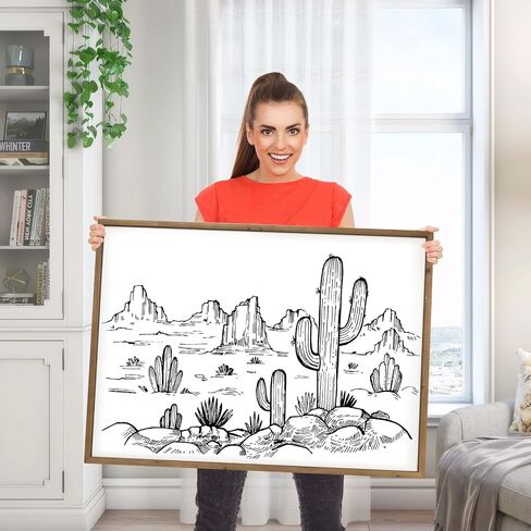 flangairy Western Wall Decor, Cactus Wall Art, 31.5 × 23.6 Inches Wooden Southwestern Desert Living Room Southwest Home Wood Black White Decorations in Saudi Arabia