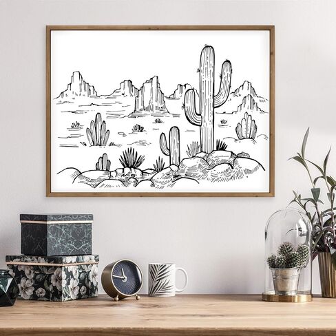 flangairy Western Wall Decor, Cactus Wall Art, 31.5 × 23.6 Inches Wooden Southwestern Desert Living Room Southwest Home Wood Black White Decorations in Saudi Arabia