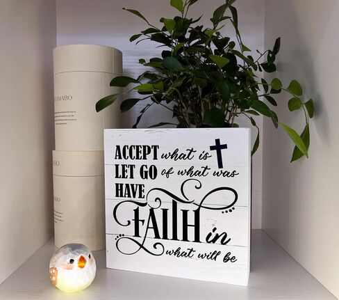 Inspirational Wood Signs, Wooden Box Sign Desk Decor, Mindset Sign, Faith Sign, Decorative Table Sign, Positive Home Decor, Cheer Up Gifts, Accept What is Let Go of What Was Have Faith in What Will Be in Saudi Arabia
