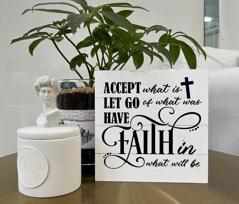 Inspirational Wood Signs, Wooden Box Sign Desk Decor, Mindset Sign, Faith Sign, Decorative Table Sign, Positive Home Decor, Cheer Up Gifts, Accept What is Let Go of What Was Have Faith in What Will Be in Saudi Arabia