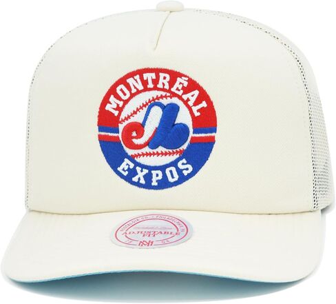 قبعة Mitchell & Ness Montreal Expos Cooperstown MLB Evergreen Trucker Snapback - أوف وايت in Saudi Arabia