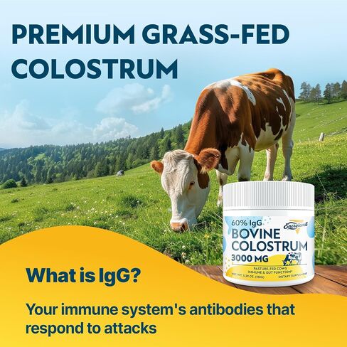 Bovine Colostrum Supplement Powder - 60% IgG 3000 mg for Gut, Hair Growth, Beauty, and Immune, Easy to Mix, Unflavored (50 Servings) in Saudi Arabia