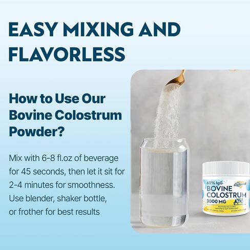 Bovine Colostrum Supplement Powder - 60% IgG 3000 mg for Gut, Hair Growth, Beauty, and Immune, Easy to Mix, Unflavored (50 Servings) in Saudi Arabia
