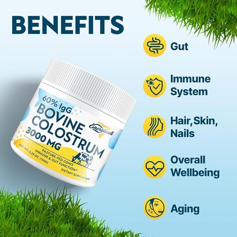 Bovine Colostrum Supplement Powder - 60% IgG 3000 mg for Gut, Hair Growth, Beauty, and Immune, Easy to Mix, Unflavored (50 Servings) in Saudi Arabia