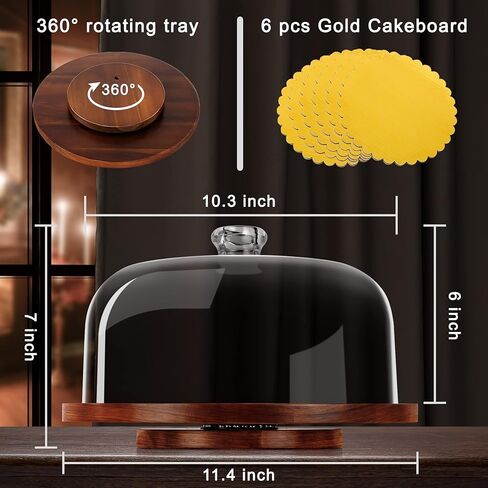 حامل الكيك مع قبة أكريليك، طبق كيك دوار من خشب السنط مع غطاء أكريليك، صينية تقديم الكيك، قرص دوار لتزيين الكيك لهدايا الخبز، وحفلات المطبخ وأعياد الميلاد، وحفلات الزفاف in Kuwait