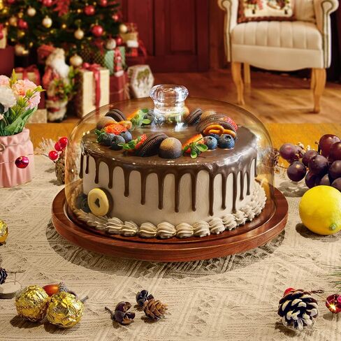 حامل الكيك مع قبة أكريليك، طبق كيك دوار من خشب السنط مع غطاء أكريليك، صينية تقديم الكيك، قرص دوار لتزيين الكيك لهدايا الخبز، وحفلات المطبخ وأعياد الميلاد، وحفلات الزفاف in Kuwait