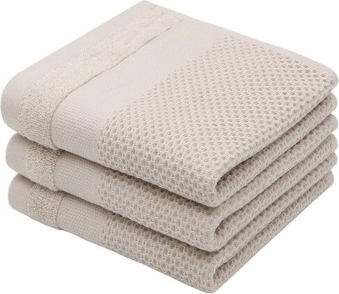 Mia'sDream Cotton Hand Face Head Towel Waffle Weave Kitchen Tea Towel Dish Towels, Soft and Absorbent Bath Guest Gym Towel Washcloths, 13inch x 28inch 3 Pack(Beige) in Saudi Arabia