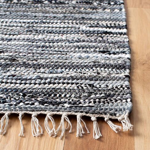 SAFAVIEH Rag Rug Collection Accent Rug - 2' x 3', Grey, Handmade Boho Stripe Cotton, Ideal for High Traffic Areas in Entryway, Living Room, Bedroom (RAR128A) in Saudi Arabia