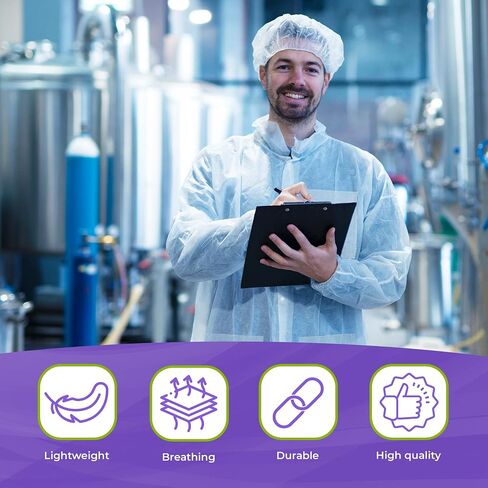 AMZ Medical Supply معطف مختبر أبيض للاستعمال مرة واحدة للنساء والرجال، مقاس كبير، عبوة مكونة من 10 معاطف مختبرية مغزولة منخفضة الوبر PP 30 GSM للبالغين مع معصمين مرنين، وأزرار أمامية، وجيوب in Kuwait