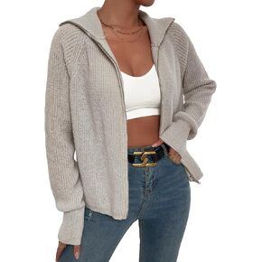SHENHE Women's Zip Up Collared Sweater Long Raglan Sleeve Casual Cardigan Outerwear in Saudi Arabia