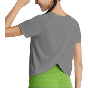 Athletic Tops for Women Cropped Split Back Workout Shirts Loose Fit Gym Clothes