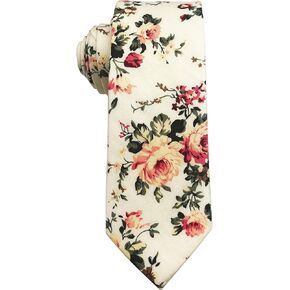 veegood Men's Skinny Tie Floral Print Cotton Necktie, Great for Weddings, Groom, Groomsmen, Missions, Dances,Party