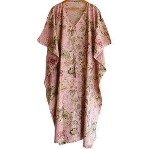 INDACORIFIE Indian Handmade Women Cotton Kaftan, Comfortable Clothing Hand Block Print Caftan, Kaftan Dress Beach Cover Up, Sleepwear, Summer Maxi Dress Multi