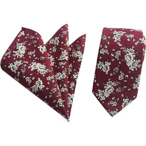 Ctskyte Tie and Pocket Square Set Men's Skinny Necktie Handkerchief Set Cotton Floral Wedding Tie in Kuwait