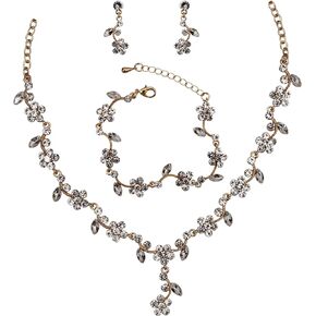 QLLYHLH Woman’s Brides Bridesmaid Austrian Crystal Flower Vine Necklace Dangle Earrings Link Bracelet Wedding Jewelry Set Prom Costume Party Accessories for girls