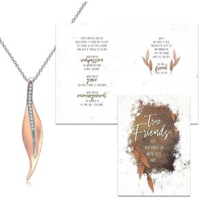 Smiling Wisdom - Friendship - Reason Season Lifetime Friend Greeting Card and Necklace Gift Set - Woman BFF (Large-5x7 in, Rose Gold - Long Leaf)